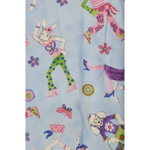 Kelly B Rightsell Fabric Blue Animals Wearing Clothes Frog Bunny Cat 1 Yard - Picture 1 of 4